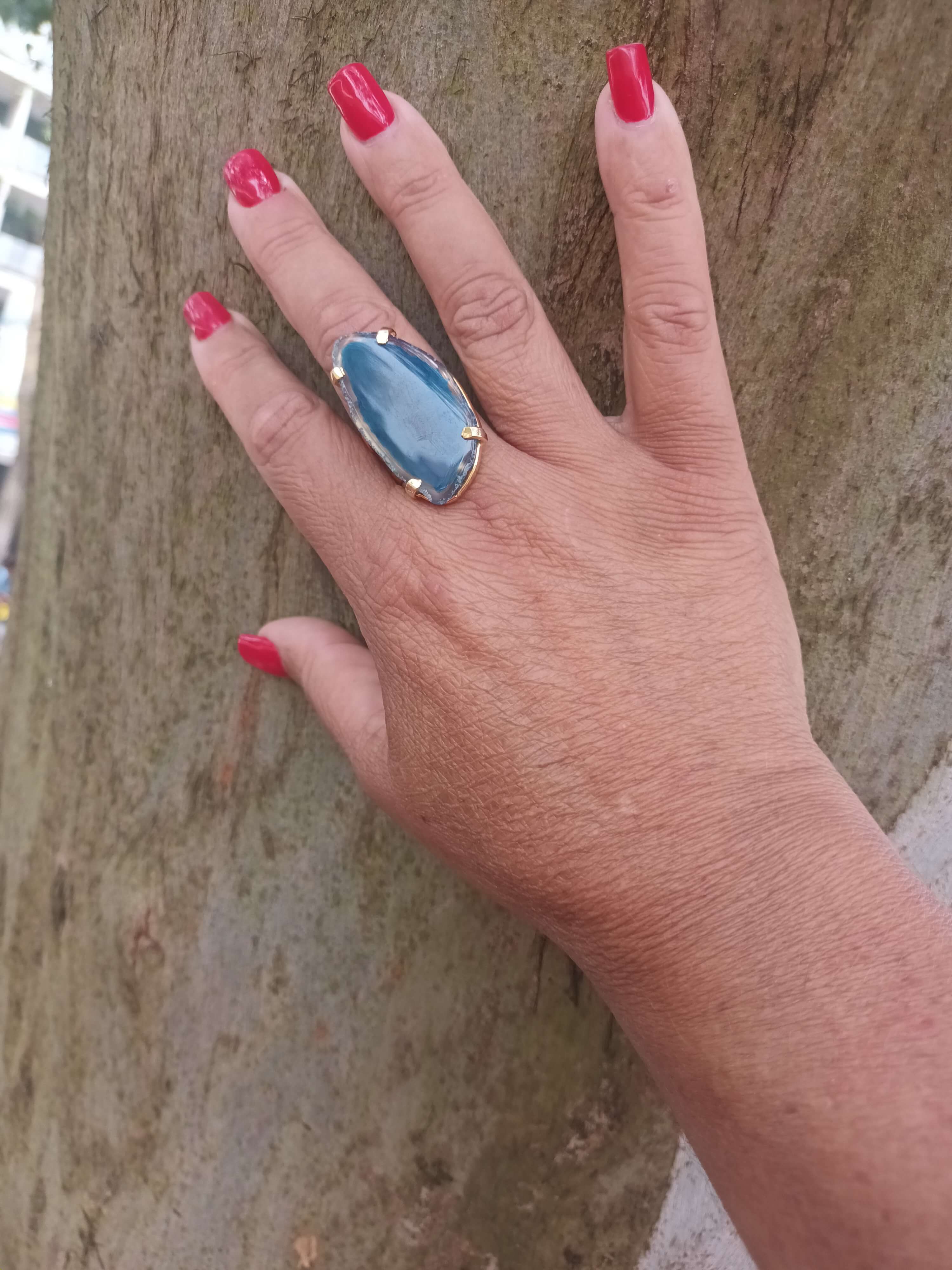 Anillo mixto ágata azul