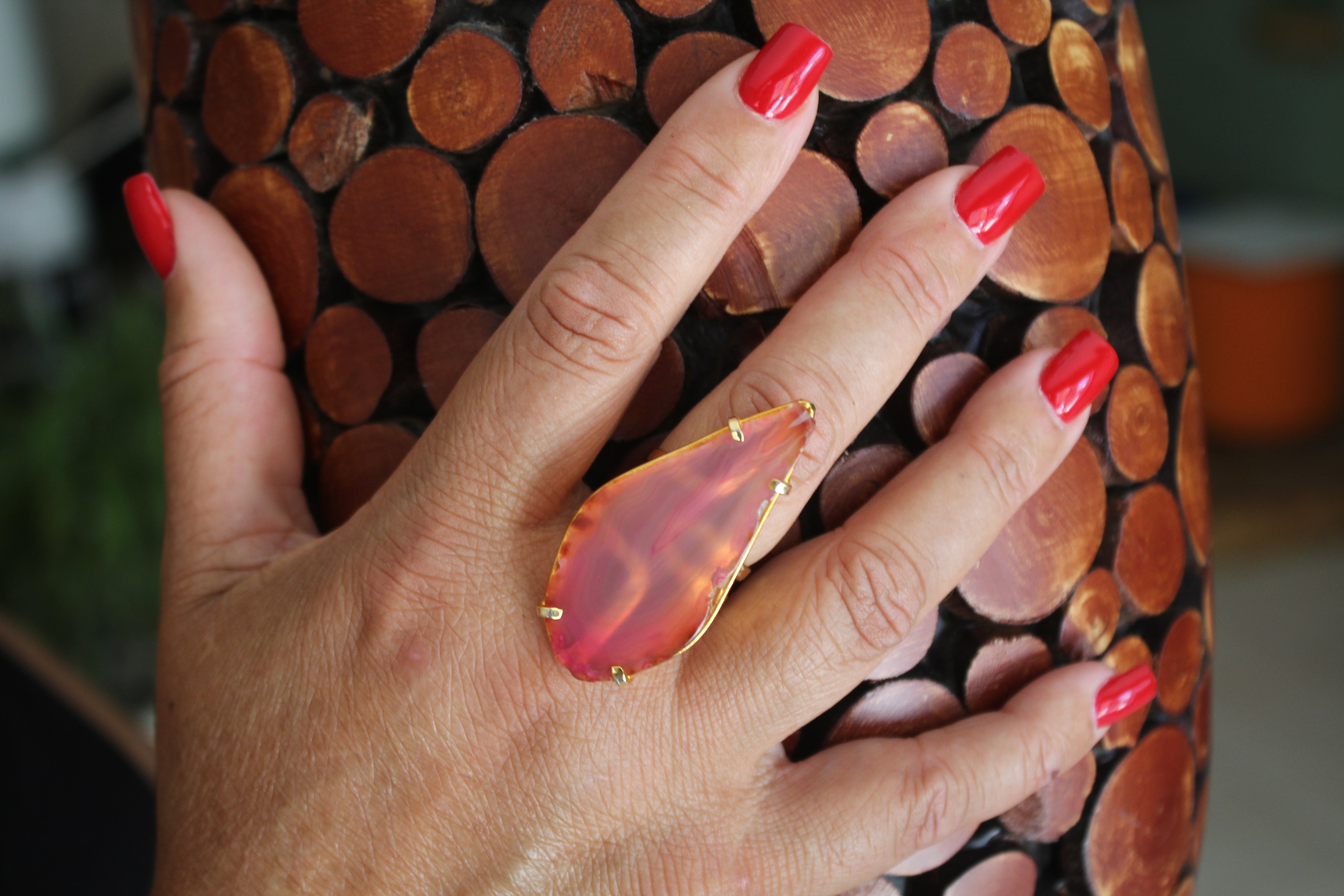 Anillo mixto ágata rosa