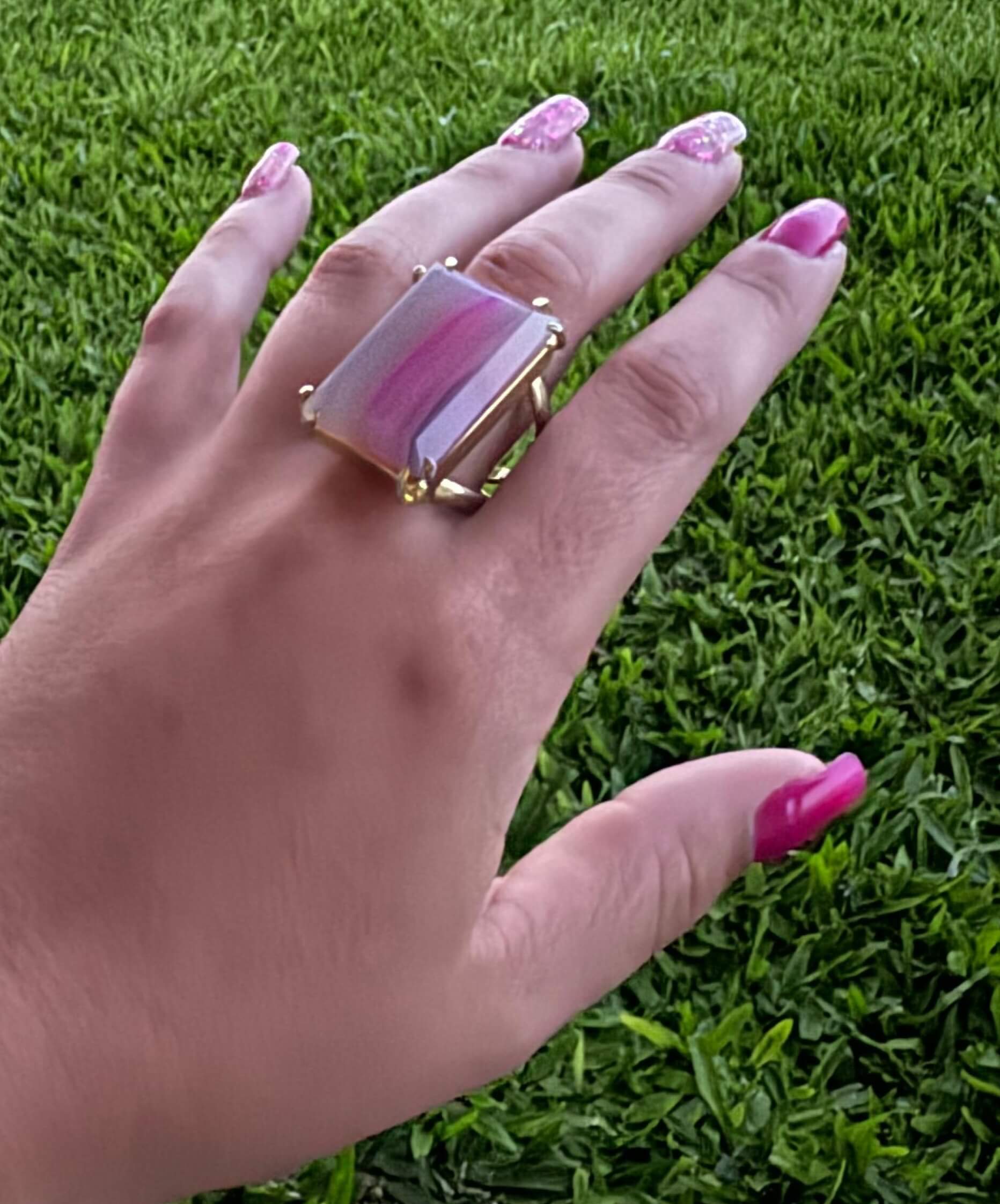 anel ágata rosa mesclada