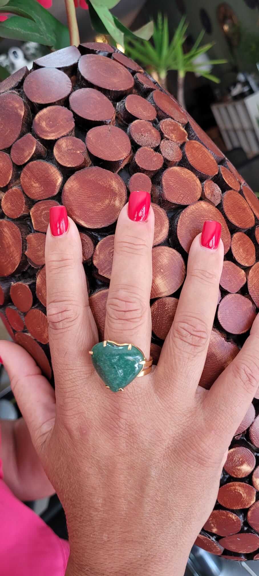 Anillo corazón de cuarzo verde