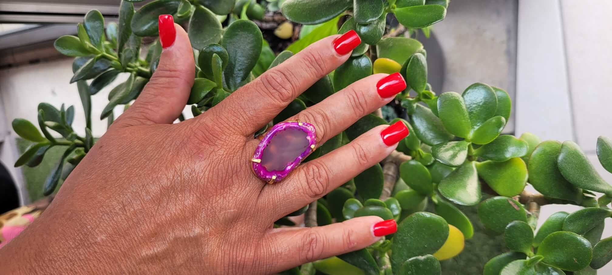 Anillo de ágata rosa