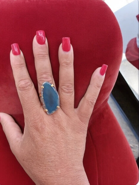Anillo mixto ágata azul