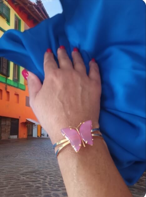 Pulsera mariposa ágata rosa