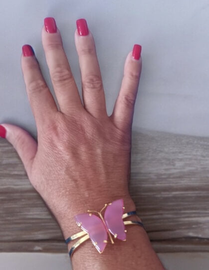 Bracelete borboleta agata rosa