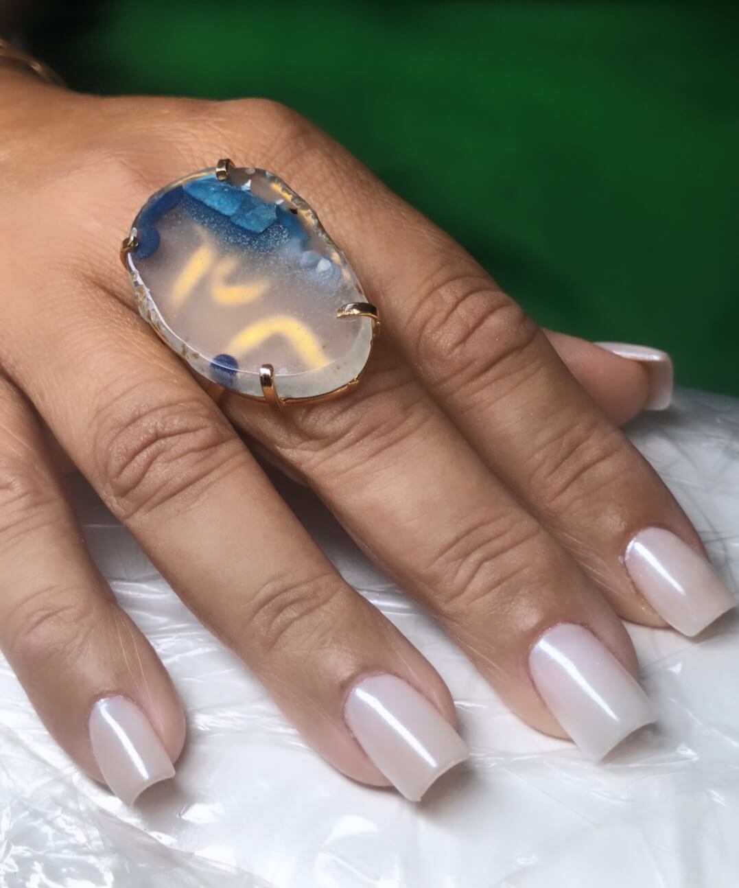 Anillo mixto ágata azul