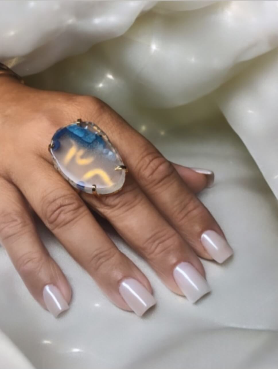 Anillo mixto ágata azul