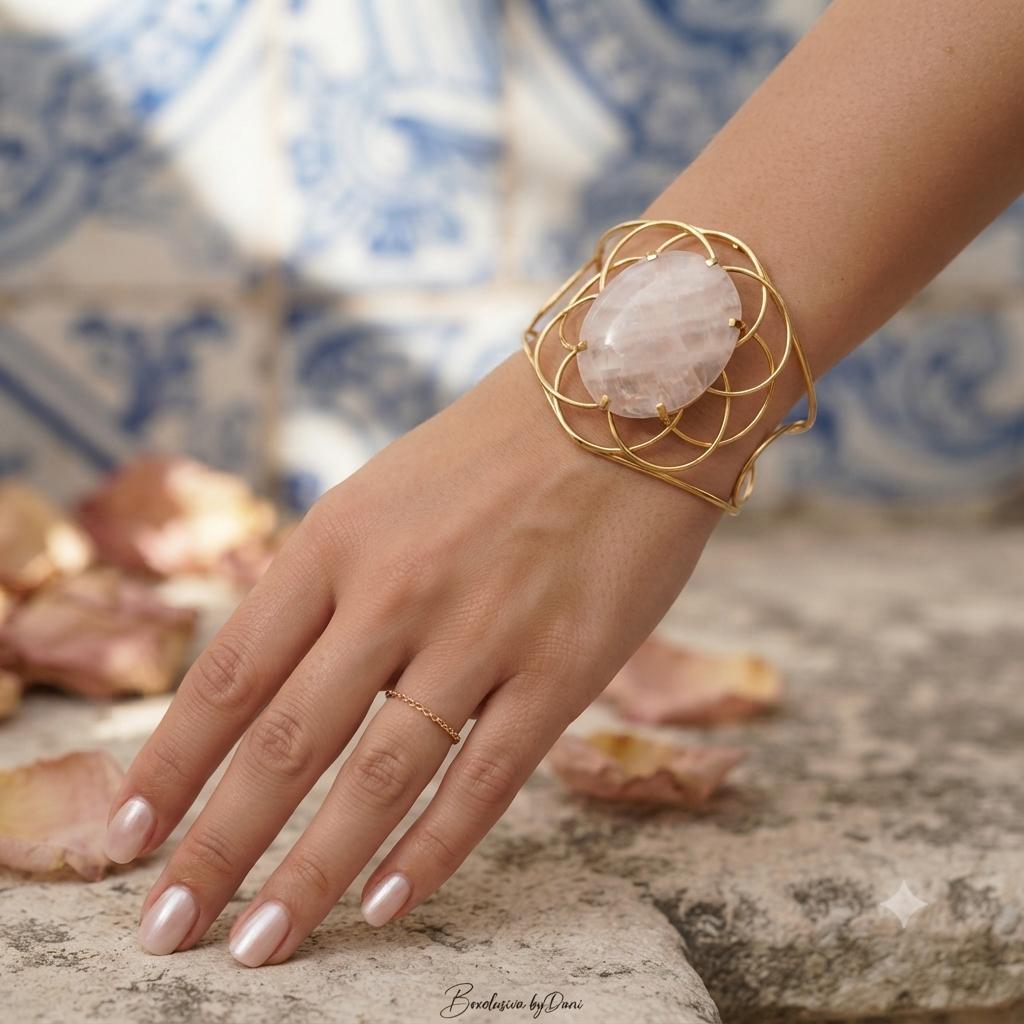bracelete quartzo rosa