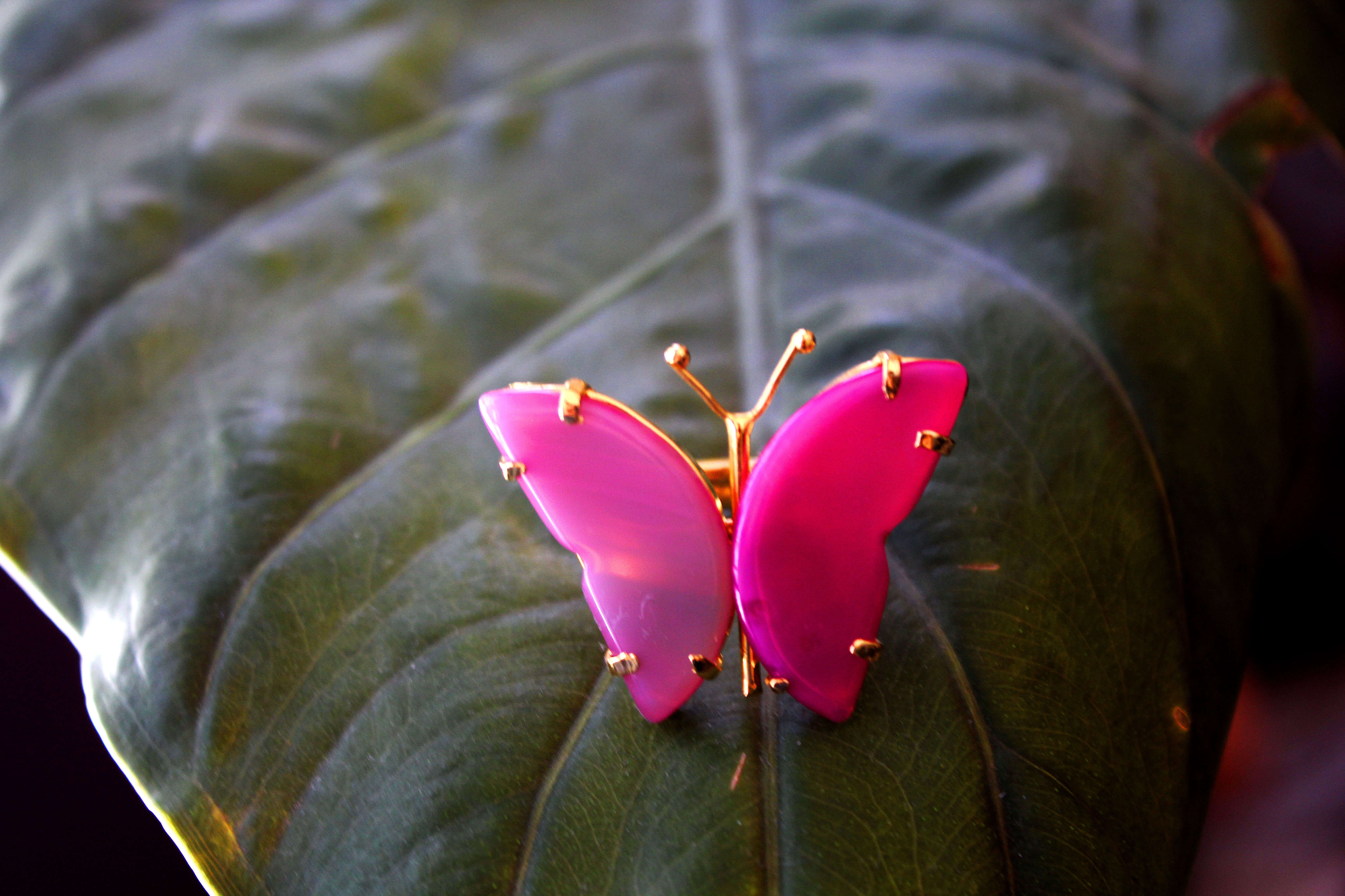 anel borboleta agata rosa