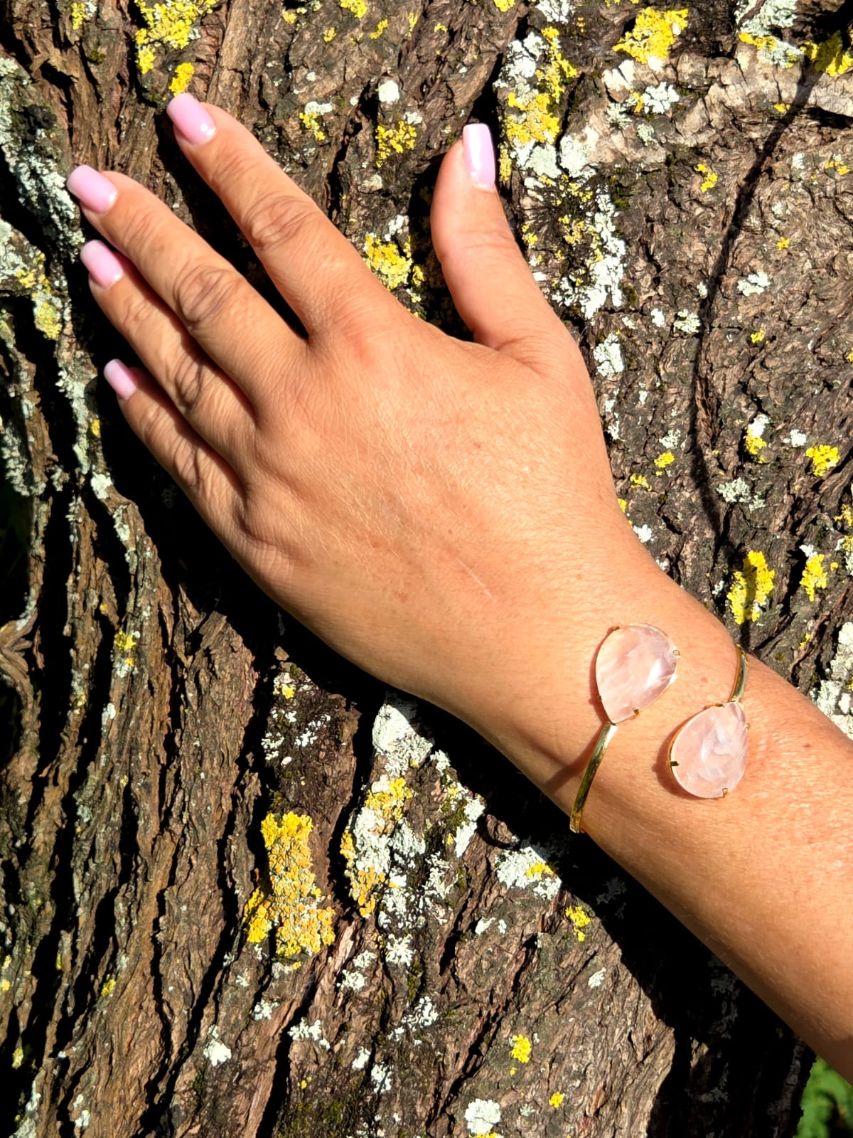 bracelete 2 pedras quartzo rosa